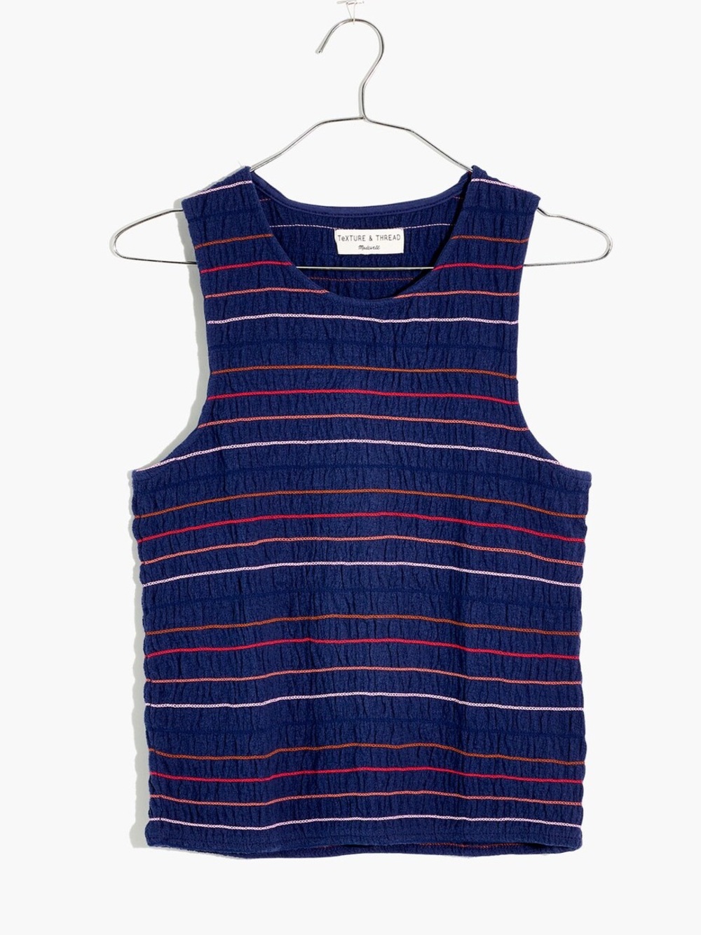 Madewell Texture & Thread Rainbow-Stitch Smocked Tank Top XXL 18 Uniform Blue
